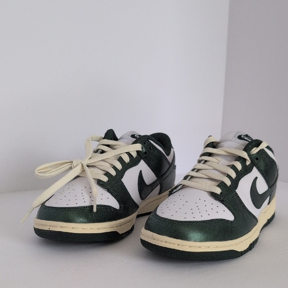 Nike Dunk Low Shiny Forest Green & White Sneakers - Picture 2 of 14